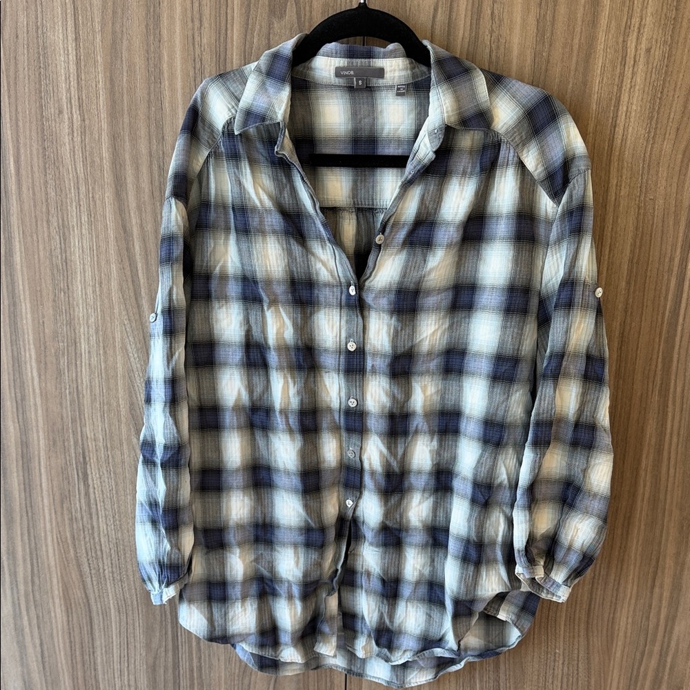 Vince Black and White Plaid Shirt